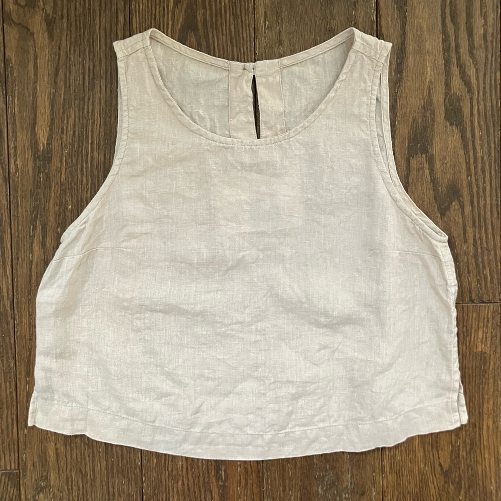 notPERFECTLINEN Lightweight Linen Sand Color Bay Tank Top